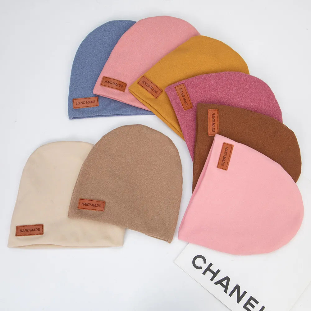 Gorro de Cachemira para bebé  recién nacidos, gorros de otoño e invierno con etiqueta de cuero hecha a mano, gorros para niños y niñas - Bebe a la moda 