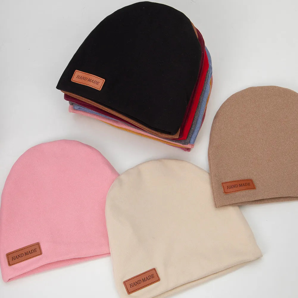 Gorro de Cachemira para bebé  recién nacidos, gorros de otoño e invierno con etiqueta de cuero hecha a mano, gorros para niños y niñas - Bebe a la moda 