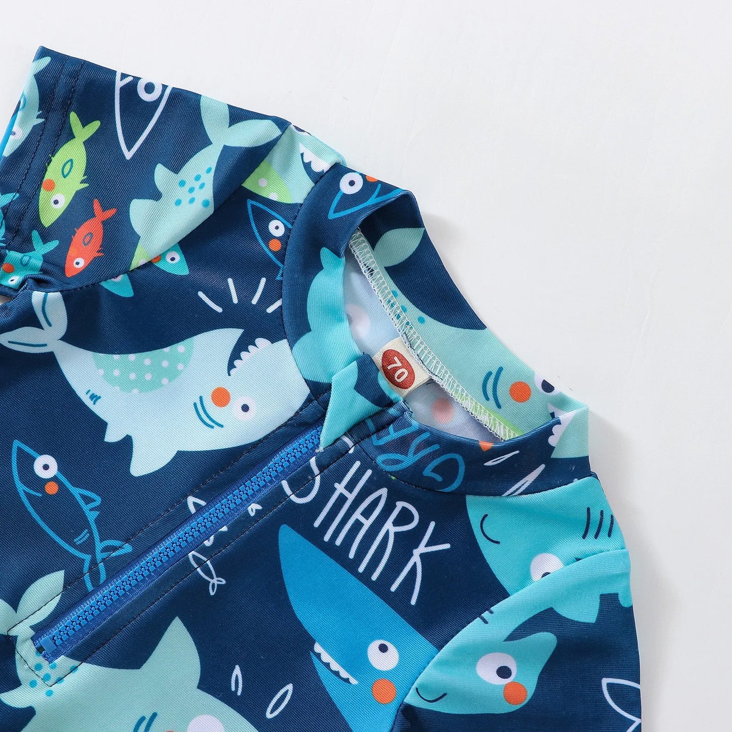 Traje de baño  con estampado de tiburón para niños, mono de manga corta con cremallera, ropa de playa, Verano - Bebe a la moda 