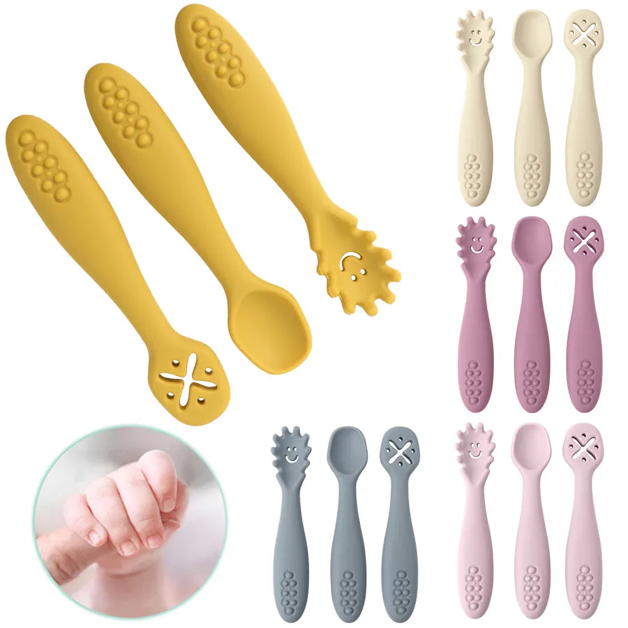 Juego de Utensilios de Silicona de 3 Piezas para Bebé - Bebe a la moda 