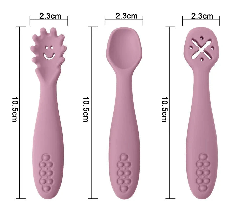 Juego de Utensilios de Silicona de 3 Piezas para Bebé - Bebe a la moda 